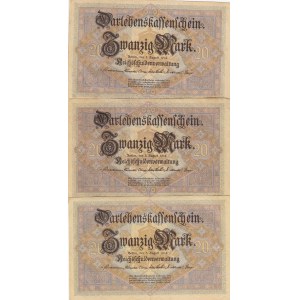 Germany, 20 Mark, 1914, XF, p48b, (Total 3 banknotes)