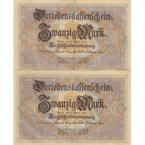 Germany, 20 Mark, 1914, XF, p48b, (Total 2 banknotes)