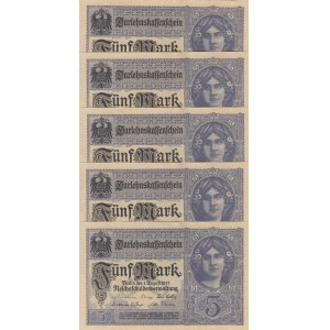 Germany, 5 Mark, 1917, UNC (-), p56, (Total 5 consecutive banknotes)