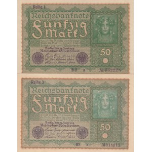 Germany, 50 Mark, 1919, UNC (-), p66, (Total 2 banknotes)