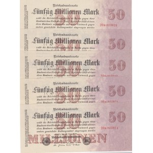 Germany, 50 Millionen Mark, 1923, UNC, p98, (Total 5 consecutive banknotes)