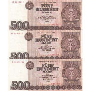Germany - Democratic Republic, 500 Mark, 1985, UNC (-), p33, (Total 3 banknotes)