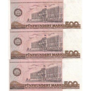 Germany - Democratic Republic, 500 Mark, 1985, UNC (-), p33, (Total 3 banknotes)