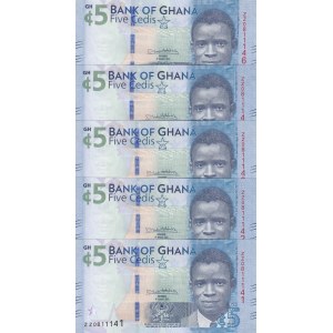 Ghana, 5 Cedis, 2017, UNC, pNew, (Total 5 banknotes)