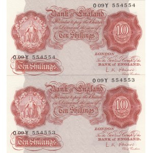 Great Britain, 10 Shillings, 1948, UNC, p368c, (Total 2 concecutuve banknotes)