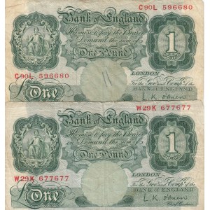 Great Britain, 1 Pound, 1955-1960, FINE, p369c, (Total 2 banknotes)