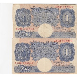 Great Britain, 1 Pound, 1955, FINE, p369, (Total 2 banknotes)