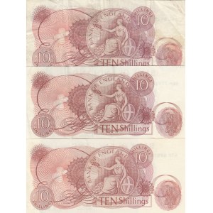 Great Britain, 10 Shillings, 1963, p373b, (Total 3 banknotes)