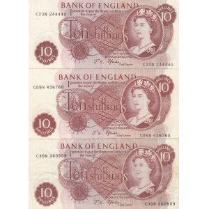 Great Britain, 10 Shillings, 1967, XF, p373c, (Total 3 banknotes)
