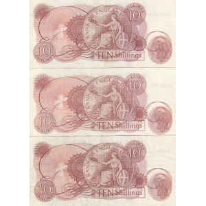 Great Britain, 10 Shillings, 1967, XF, p373c, (Total 3 banknotes)