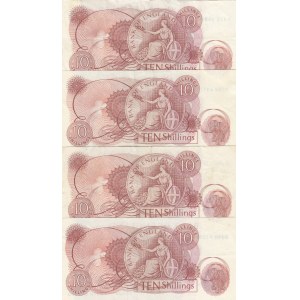 Great Britain, 10 Shillings, 1967, XF, p373c, (Total 4 banknotes)