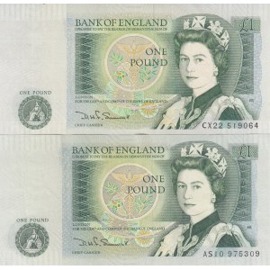 Great Britain, 1 Pound, p374g, AUNC, p374g, (Total 2 banknotes)