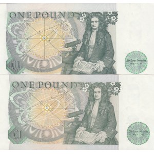 Great Britain, 1 Pound, p374g, AUNC, p374g, (Total 2 banknotes)