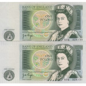 Great Britain, 1 Pound, 1978, XF, p377a, (Total 2 consecutive banknotes)