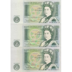 Great Britain, 1 Pound, 1981, p377b, (Total 3 banknotes)