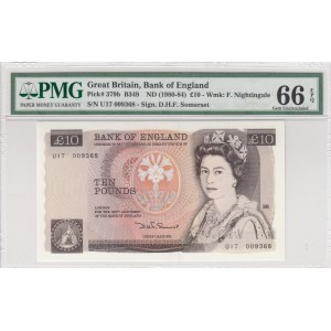 Great Britain, 10 Pounds, 1980/1984, UNC, p379b, It has serial tracking number with the previous lot.