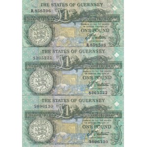 Guernsey, 1 Pound, 1991, VF, p52b, (Total 3 banknotes)