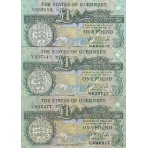 Guernsey, 1 Pound, 1991, VF, p52c, (Total 3 banknotes)