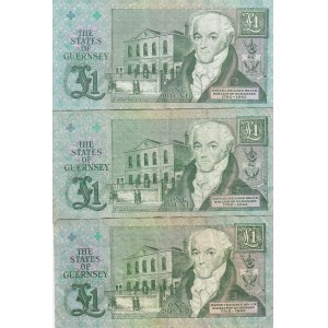 Guernsey, 1 Pound, 1991, VF, p52c, (Total 3 banknotes)