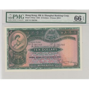 Hong Kong, 10 Dollars, 1958, UNC, P179Ad