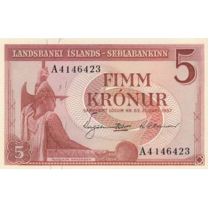 Iceland, 5 Kronur, 1957, UNC, p37b