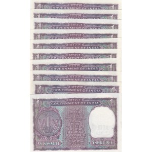India, 1 Rupee, 1972, UNC (-), p77d, (Total 10 concecutuve banknotes)