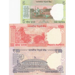 India, 5-20-50 Rupees, 2010-2018, UNC, (Total 3 banknotes)