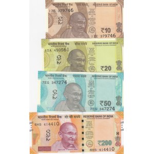 India, 10-20-50-200 Rupees, 2017-2018, UNC, pNew