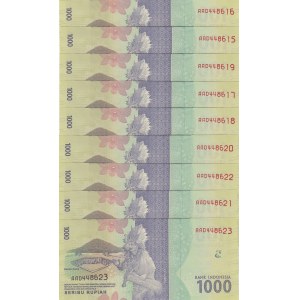 Indonesia, 1.000 Rupiah, 2016, UNC, p154, (Total 9 banknotes)