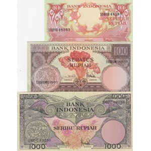 Indonesia, 10-100-1.000 Rupiah, 1959, UNC, (Total 3 banknotes)
