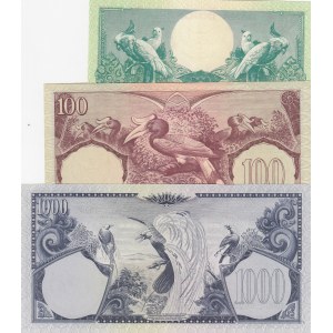 Indonesia, 10-100-1.000 Rupiah, 1959, UNC, (Total 3 banknotes)