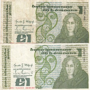 Ireland, 1 Pound, 1984/1986, FINE, p70c, (Total 2 banknotes)