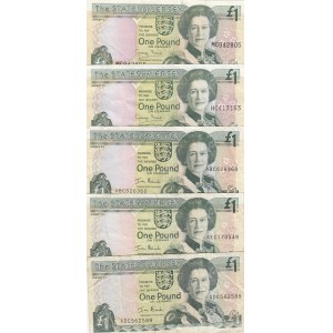 Jersey, 1 Pound, VF, (Total 5 banknotes)