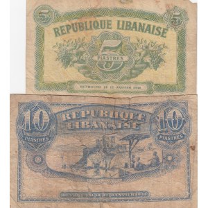 Lebanon, 5-10 Piastres, 1948, POOR, p40, (Total 2 banknotes)