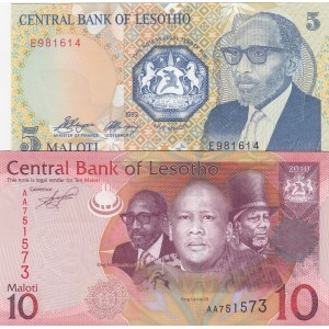 Lesotho, 5-10 Maloti, 1989-2010, UNC, (Total 2 banknotes)