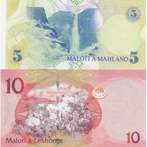 Lesotho, 5-10 Maloti, 1989-2010, UNC, (Total 2 banknotes)