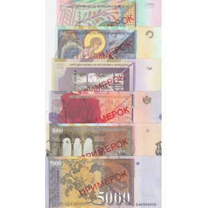 Macedonia, 10-50-100-500-1.000-5.000 Denari, 1996, UNC, SPECIMEN (Total 6 banknotes)