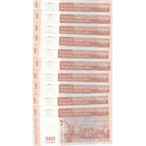 Madagascar, 500 Ariary, 2004, UNC, p95b, (Total 10 banknotes)