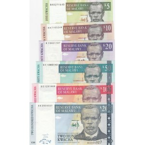 Malawi, 5-10-20-50-100-200 Kwacha, UNC, (Total 6 banknotes)
