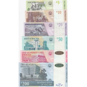 Malawi, 5-10-20-50-100-200 Kwacha, UNC, (Total 6 banknotes)