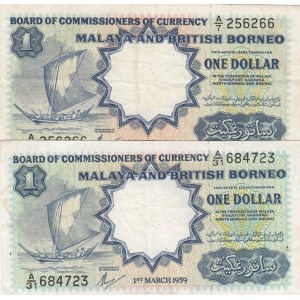 Malaya and British Borneo, 1 Dollar , 1959, VF, p8a, (Total 2 banknotes)