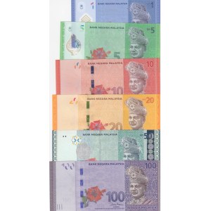 Malaysia, 1-5-10-20-50-100 Ringgit, 2012, UNC, (Total 6 banknotes)