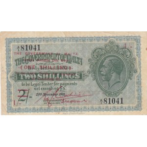 Malta, 2 Shillings, 1918, VF (-), p15