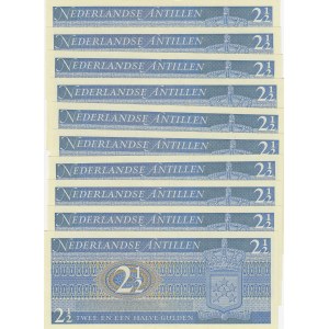 Netherlands Antilles, 2 1/2 Gulden, 1970, UNC, p21a, (Total 10 consecutive banknotes)