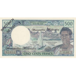 New Hebrides, 500 Francs, 1970, UNC, p19s, SPECIMEN