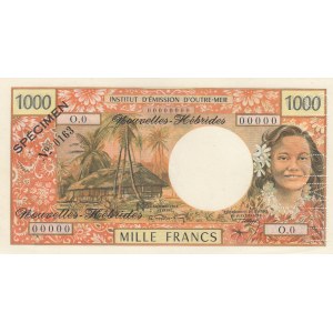 New Hebrides, 1.000 Francs, 1970, UNC, p20s, SPECIMEN