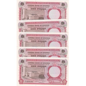 Nigeria, 1 Pound, 1967, AUNC, p8, (Total 5 consecutive banknotes)