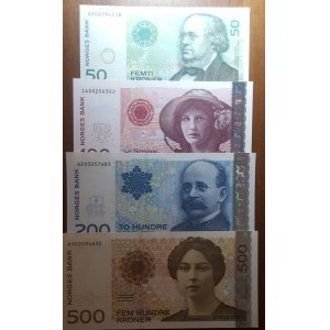Norway, 50-100-200-500 Kroner, UNC, (Total 4 banknotes)