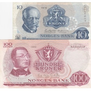 Norway, 10-100 Kroner, VF, (Total 2 banknotes)