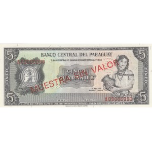 Paraguay, 5 Guaranies, 1952, UNC, p195s, SPECIMEN